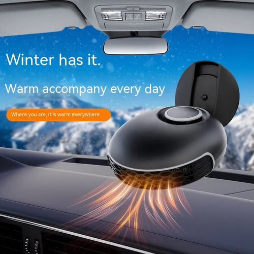 Car warm air blower heating unit in black ABS plastic housing with electrical connections