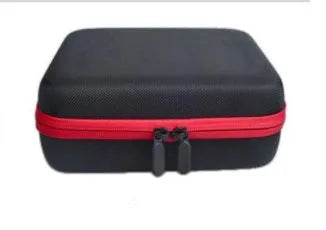 Red EVA cube essential oil storage bag with 30 compartments for 15ml bottles, shown wall-mounted.