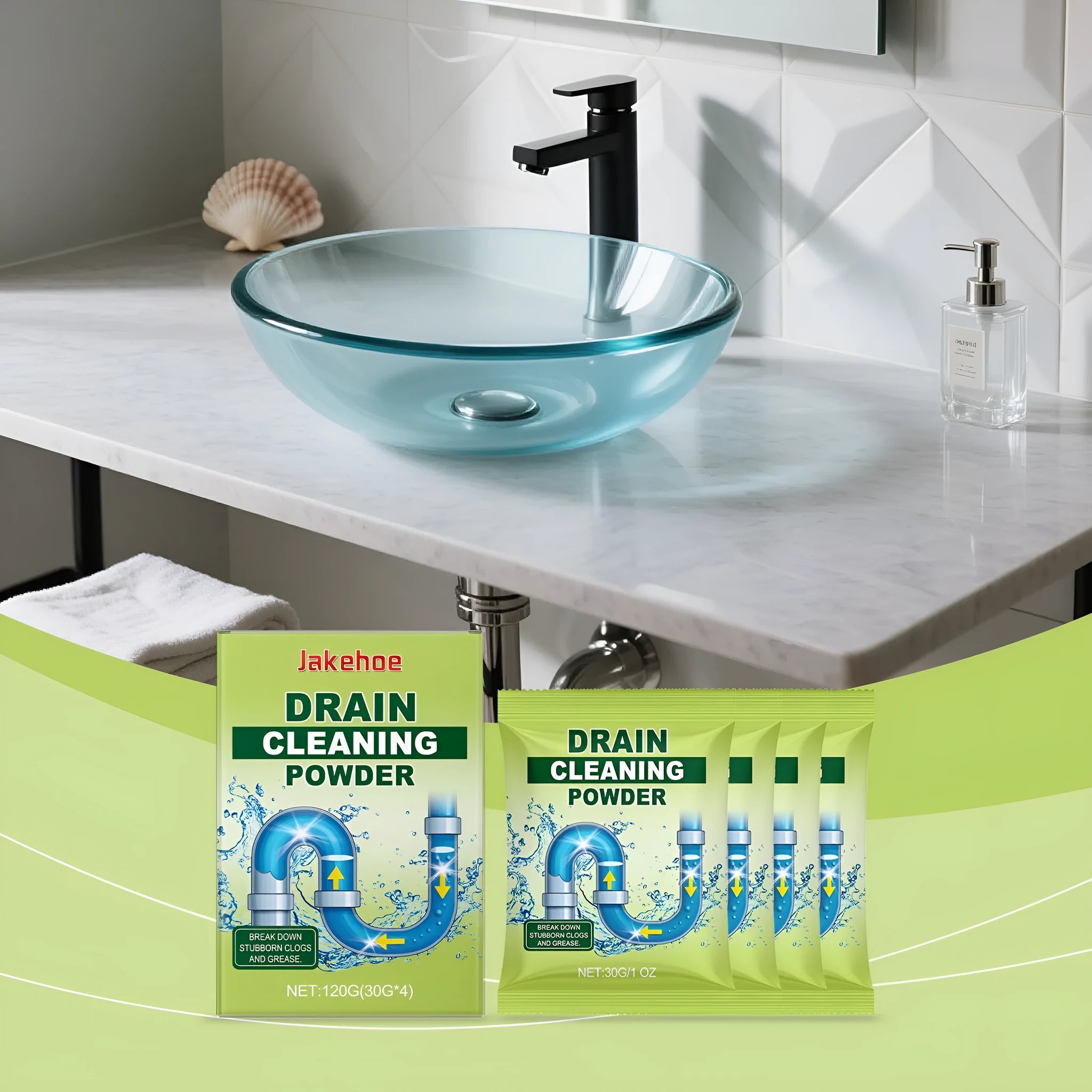 120g bottle of drain cleaning powder with sodium hydroxide formula for household drains