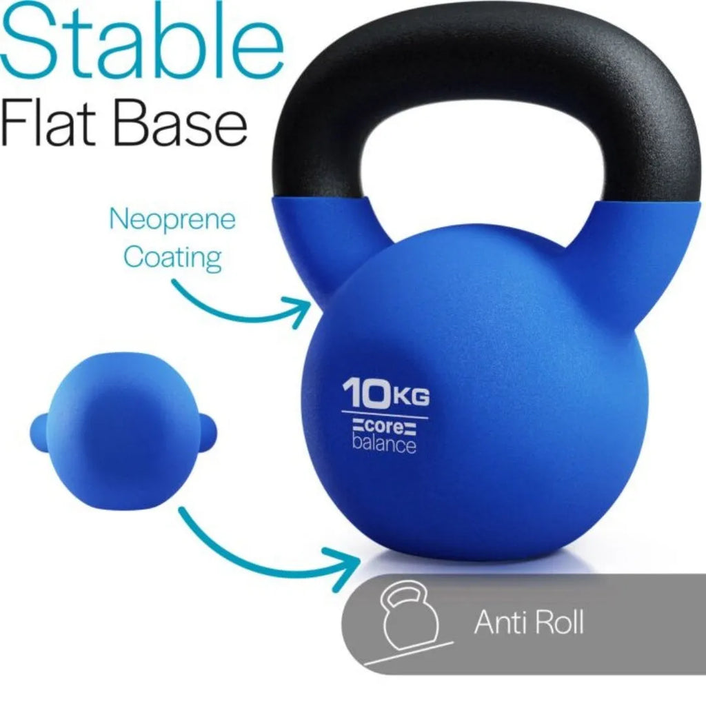 Blue cast iron teapot-shaped dumbbell weighing 10kg on a plain background.