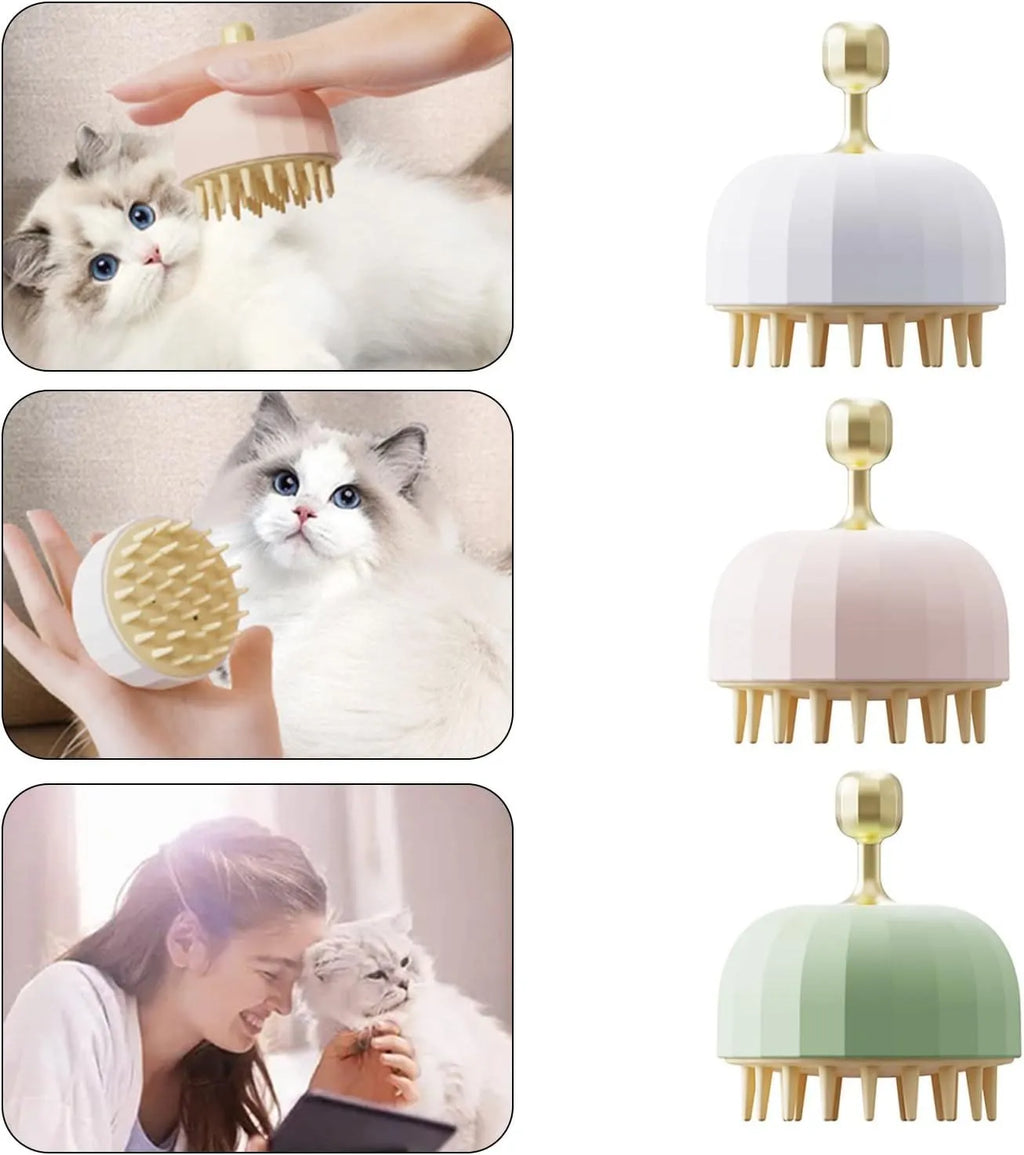 Green pet shampoo massage brush for dogs and cats with 3-in-1 bath grooming function