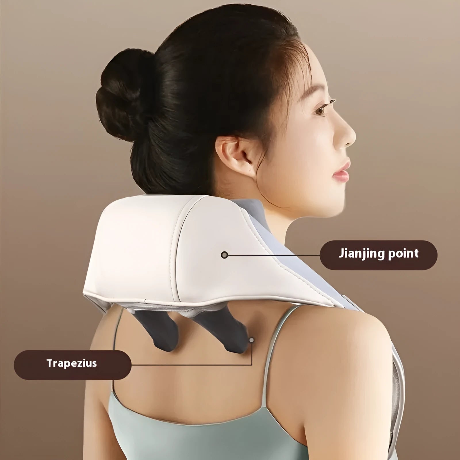 Blue rechargeable electric neck and shoulder massager in a folded position.