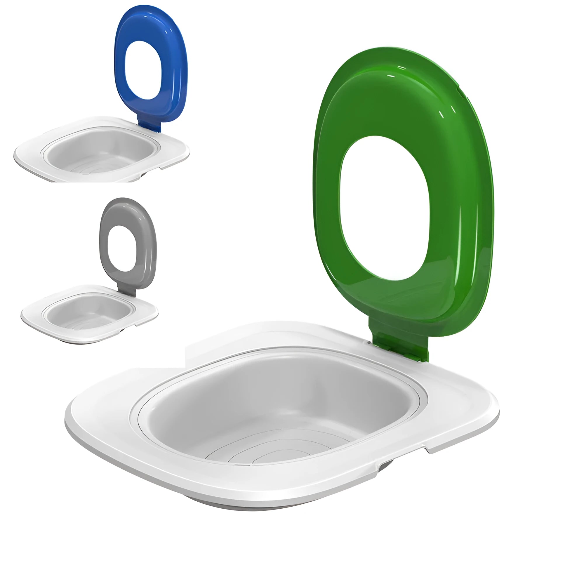 Fifth generation cat toilet trainer and matching mat set in blue, made from ABS plastic.