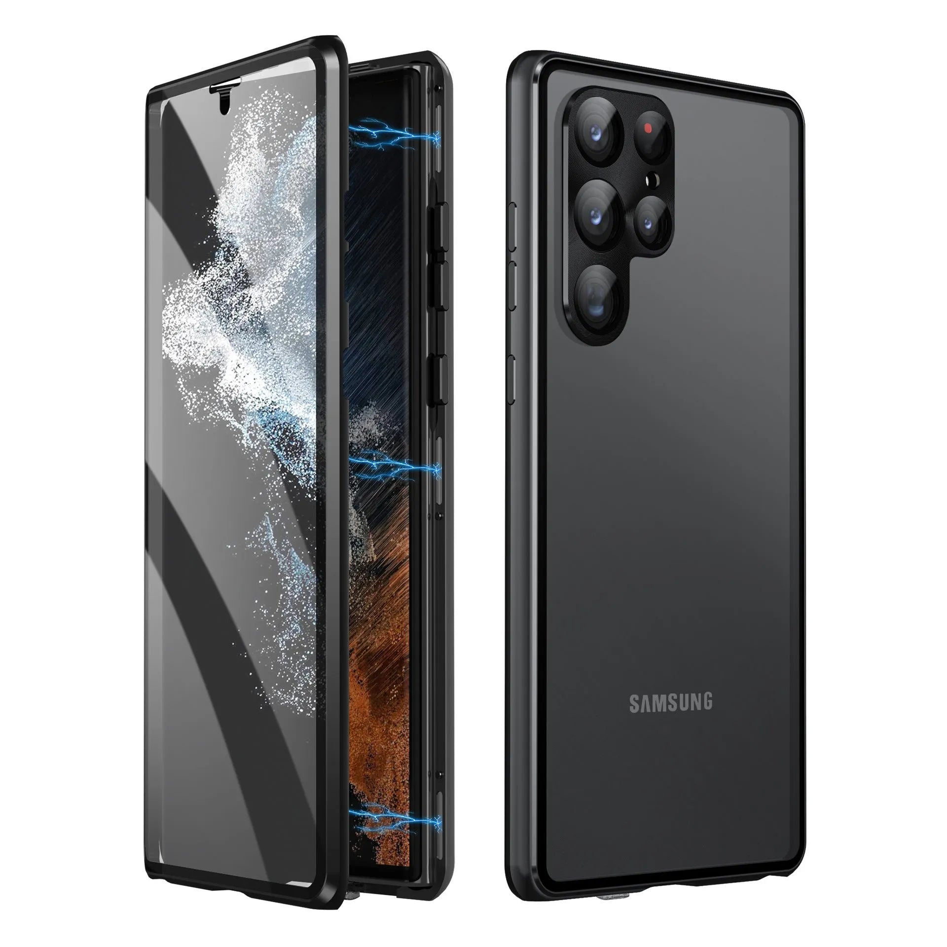 Samsung S24 Ultra magnetic phone case in multiple colours showing peep-proof mirror and metal construction.