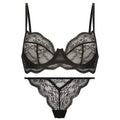 Women's French bra bikini set with fixed double shoulder straps in black, red or green colours
