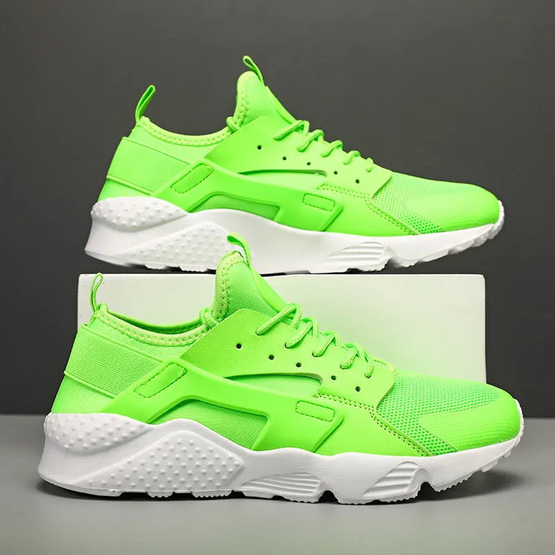 Men's mesh casual shoes in fluorescent colour with cross strap and lace-up closure