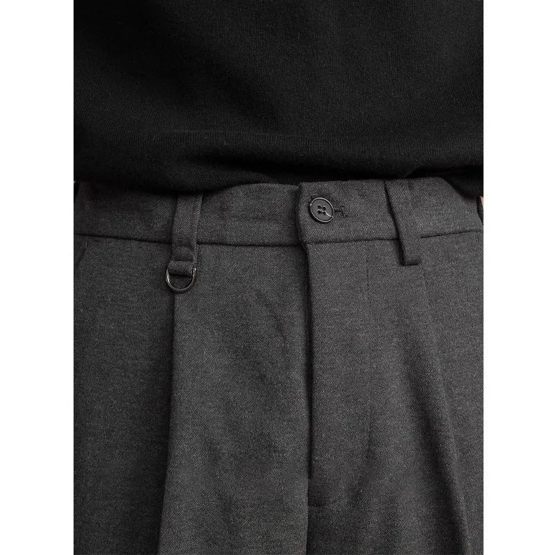 Men's straight-leg trousers in polyester fabric with draped styling for business casual wear