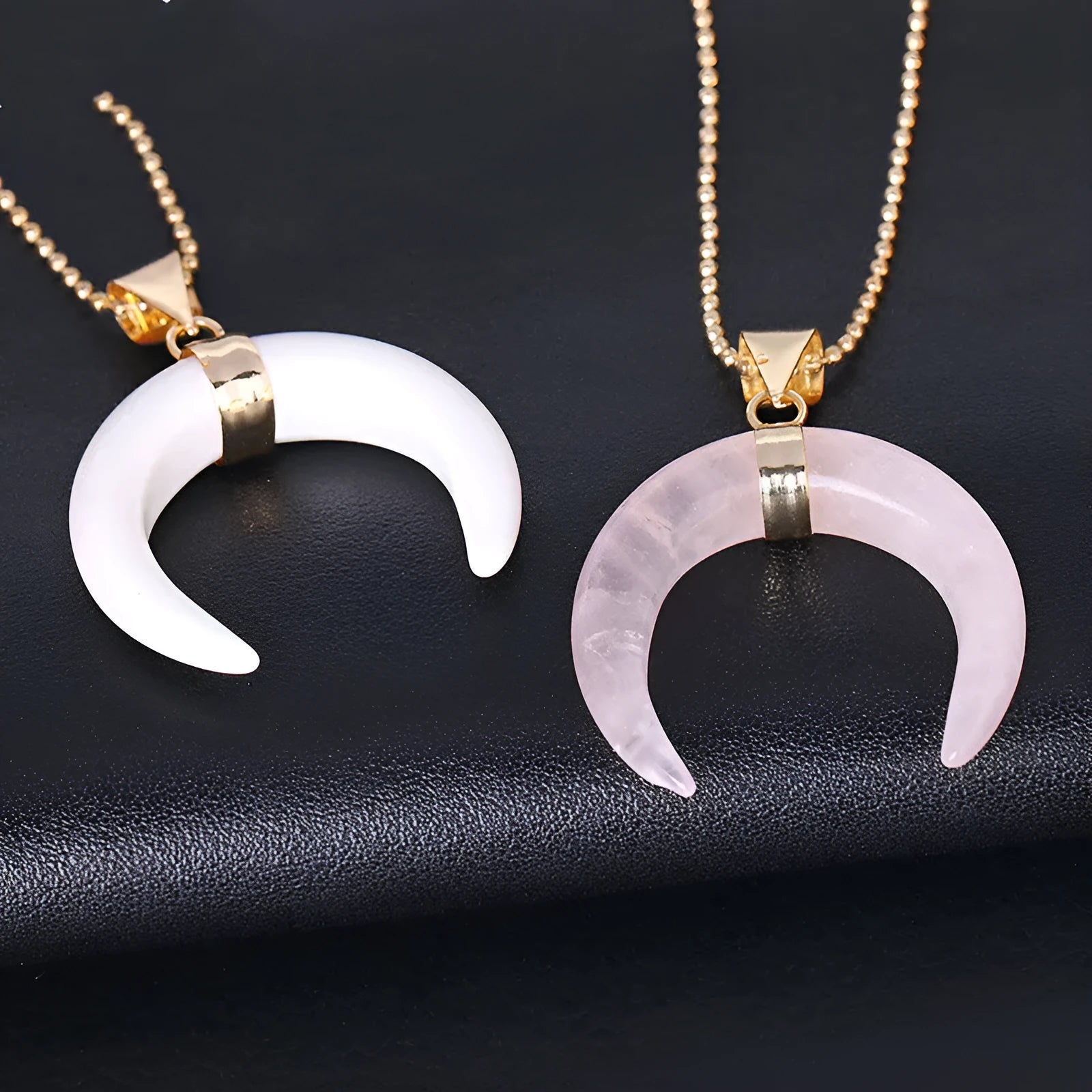 Crystal semi-precious stone moon pendant necklace with natural stone charm on 45cm chain