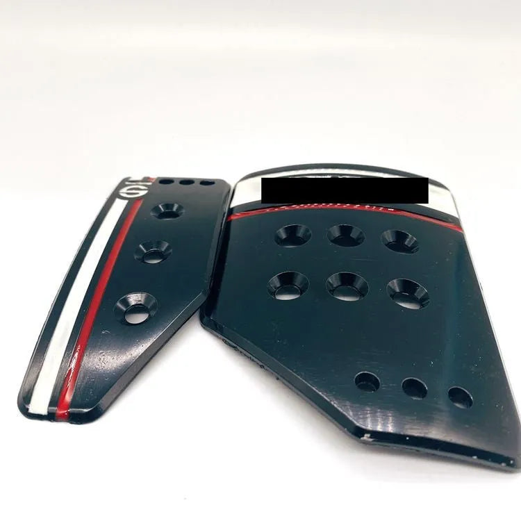 Aluminium alloy car pedal set for manual transmission showing brake, clutch, and accelerator with screws and nuts