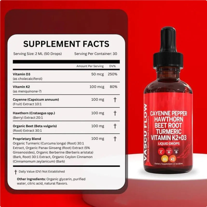 60ml bottle of Vitamin D3 K2 Hawthorn Fruit Supplement Liquid Drops with integrated dropper.