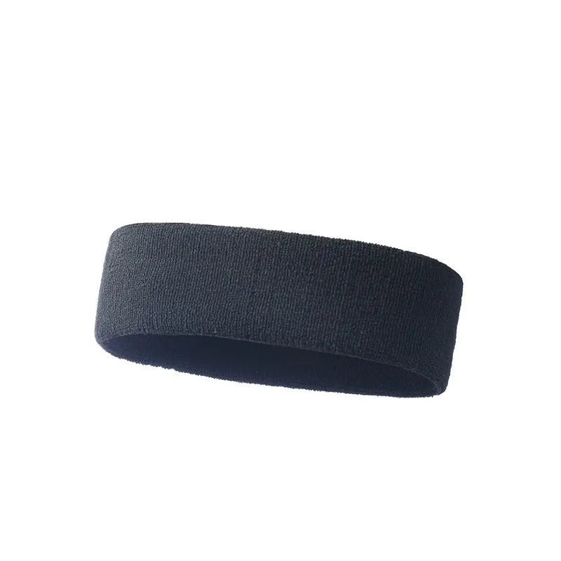 Widening elastic sports sweat headband in solid colour made from polyester spandex.