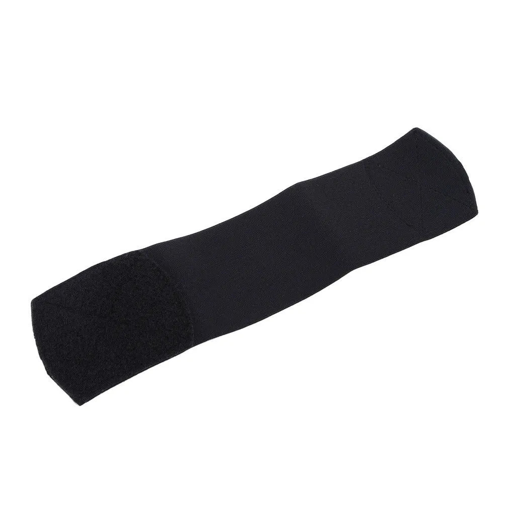Rubber shin guard fixing strap in red, shown next to a football.