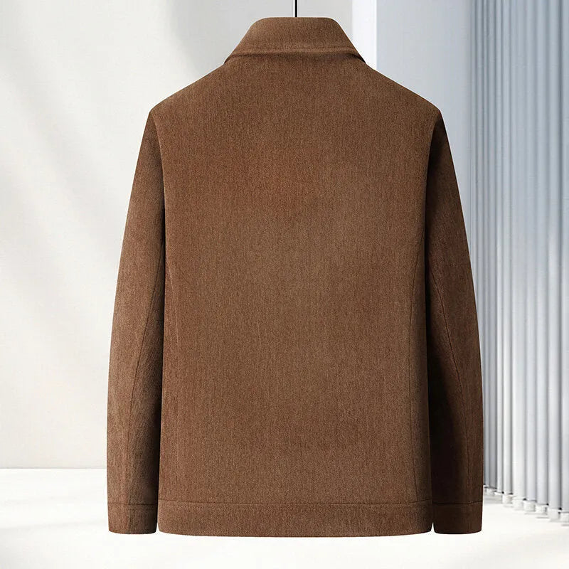 Men's slim fit casual jacket in Vinylon fabric with lapel collar, shown in dark blue colour.