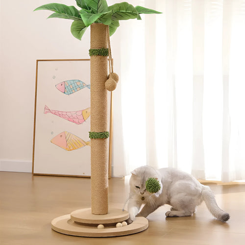 Vertical cat climbing frame with hemp rope scratching surface and canna colour chamfered columns