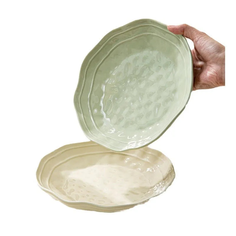 Seven-piece solid colour ceramic dinner plate and bowl set in boxed packaging.