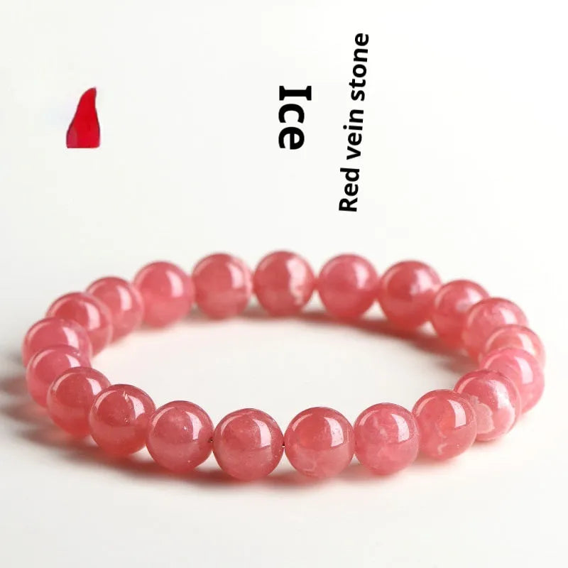 Geometric crystal bracelet with longevity lock in natural red rhodochrosite stone colours