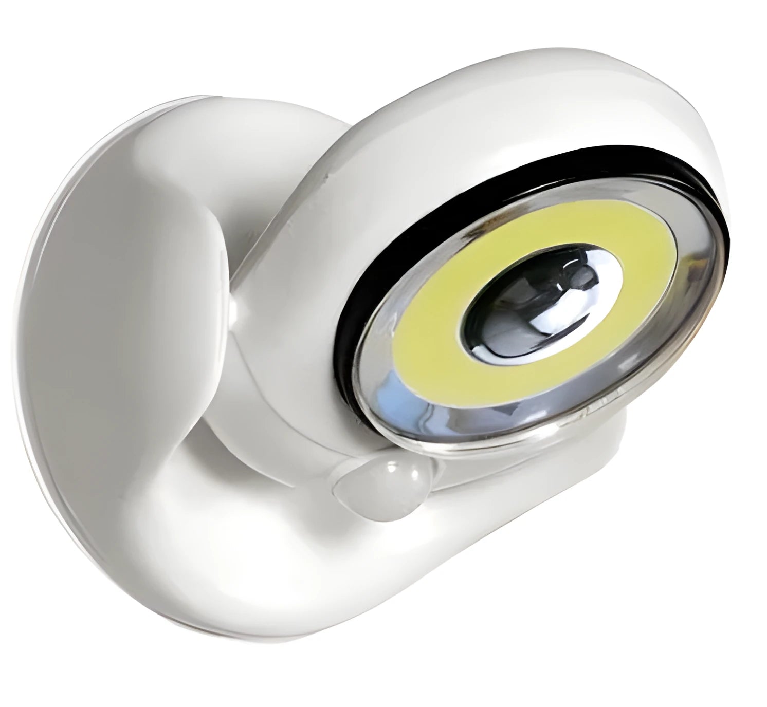 White Atomic Angel induction lamp made of ABS plastic on a plain background