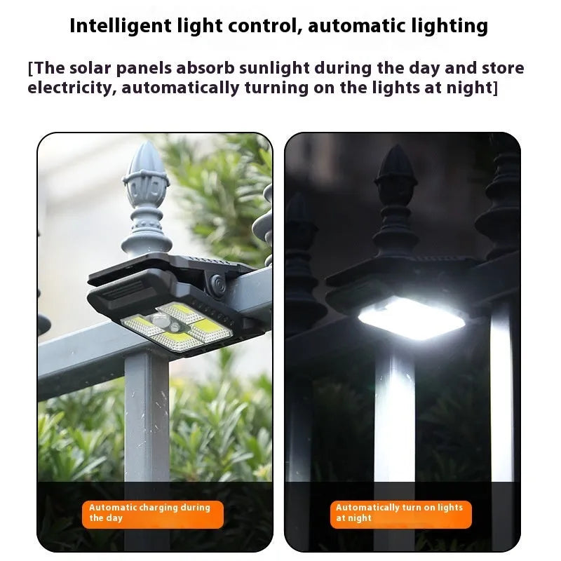 Compact white ABS motion sensor clip lamp with LED light, shown clipped to a surface.