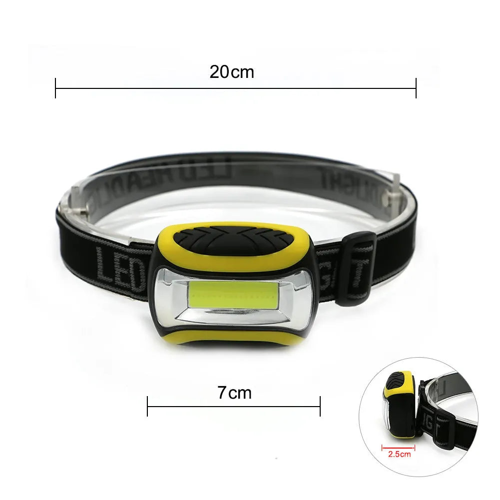 Yellow plastic three-speed COB headlamp for outdoor night riding and mountaineering.