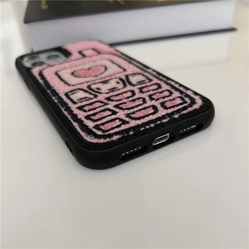Pink towel embroidered TPU back cover case for iPhone models
