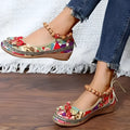 Women's plus size ethnic platform sandals with elastic band and cloth upper