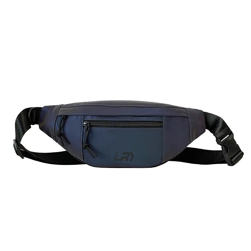 Blue reflective crossbody cycling bag with soft handle and open pocket design