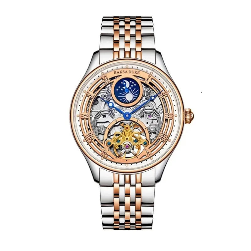 Men's waterproof business watch with stainless steel strap and 16mm thick case