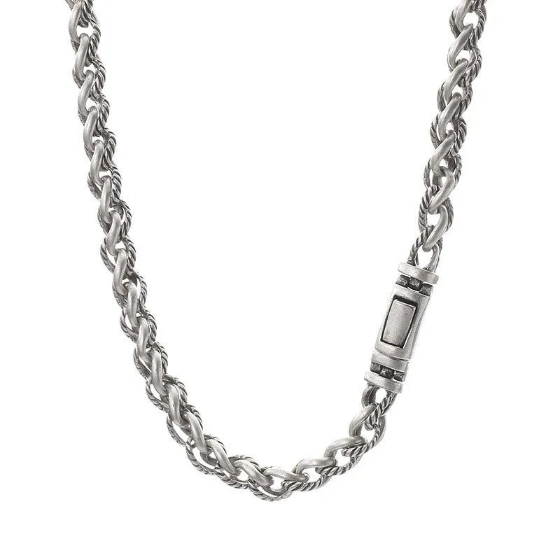 Men's antique silver titanium steel keel chain necklace with geometric twist design