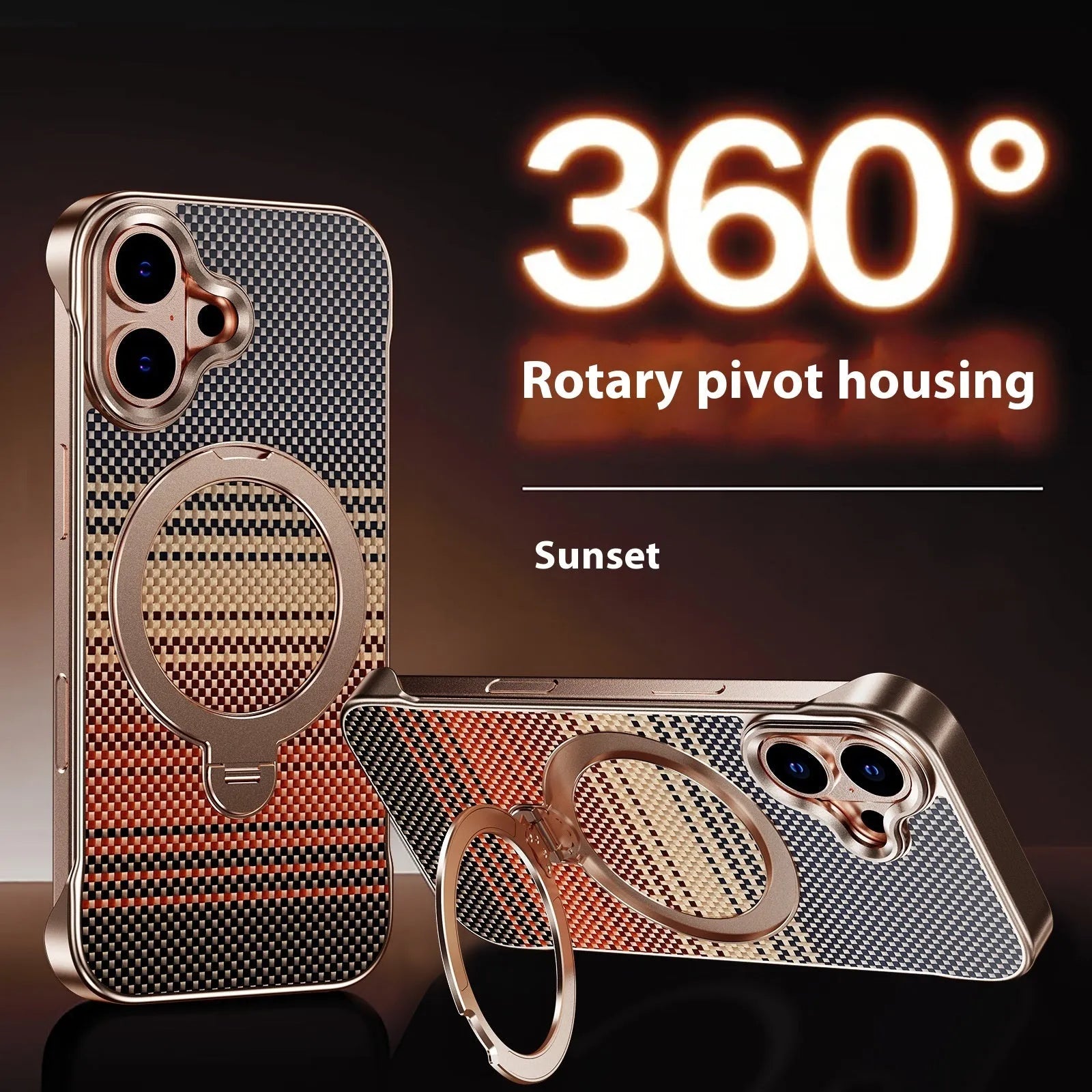 Aramid fibre frameless phone case with bracket and magnetic suction for iPhone 14 15 16 17 series in black