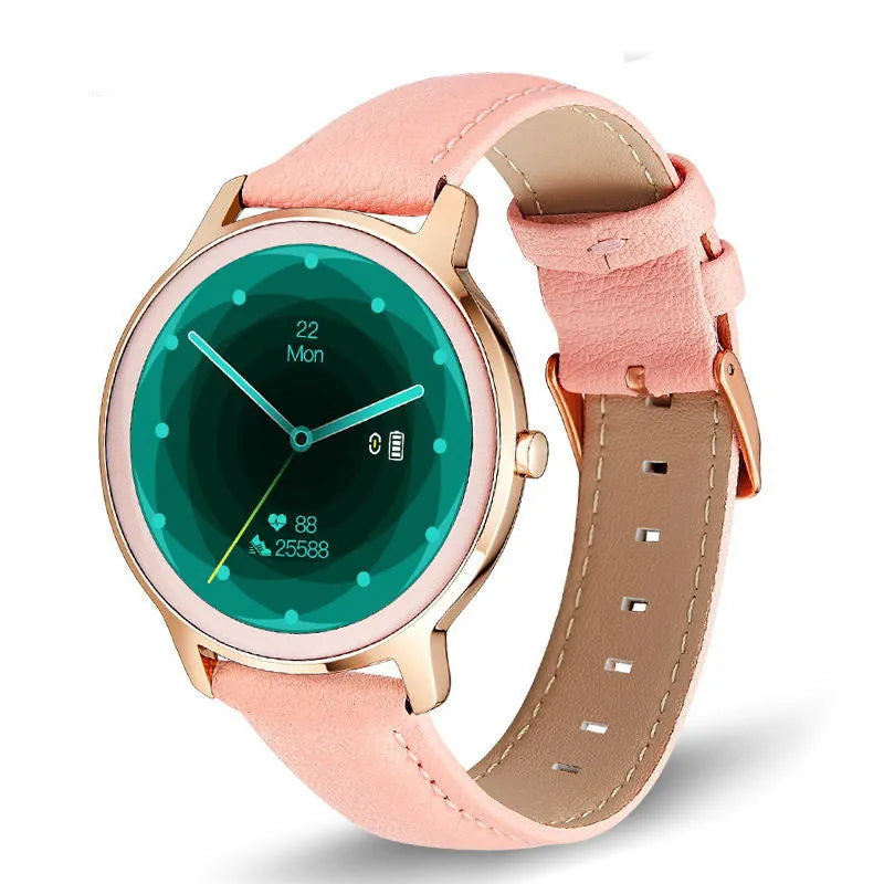 Women's waterproof smart watch with 1.3 inch touch screen and stainless steel wristband