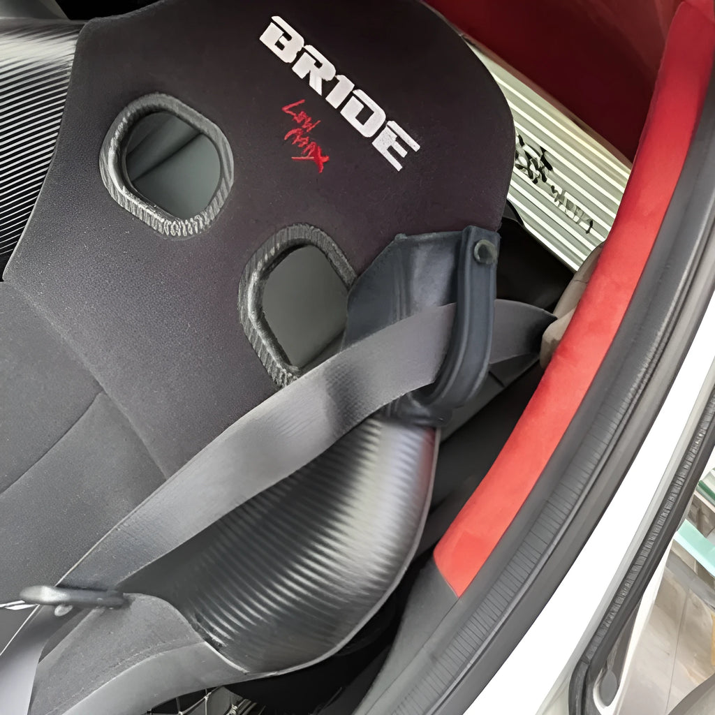 Leather racing seat belt shoulder strap cover with multicolour thread options for RECARO Bride bucket seats