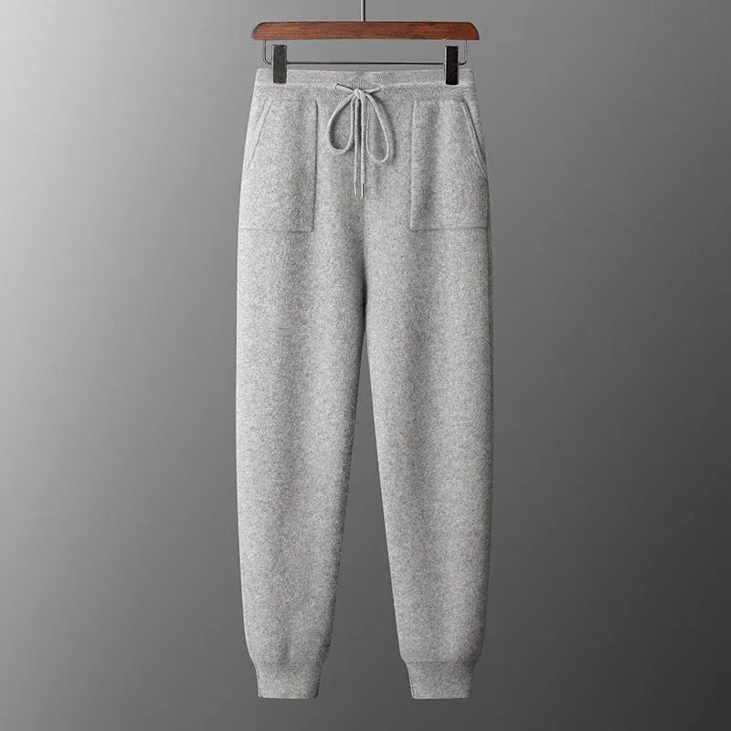 Men's light grey cashmere hooded sweatshirt and matching joggers set for winter casual wear