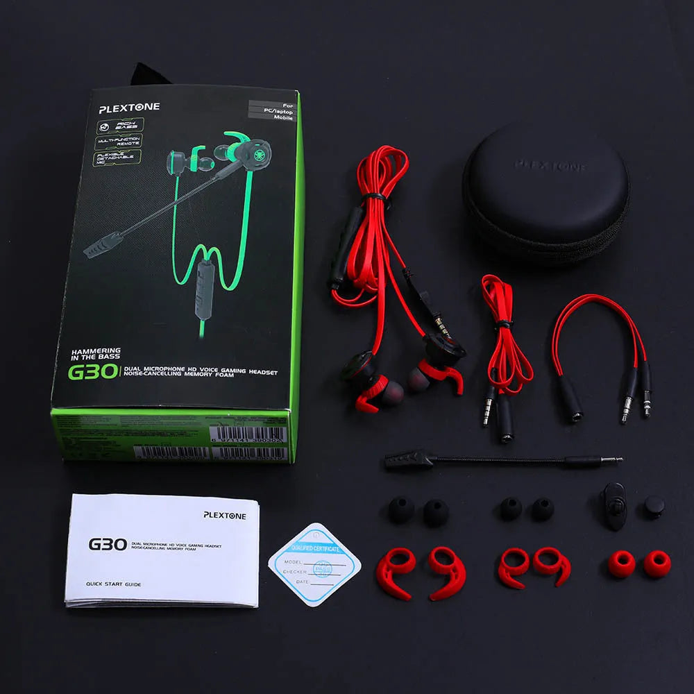 Shuangmai wired in-ear computer gaming headset with short cable in black, green, or red