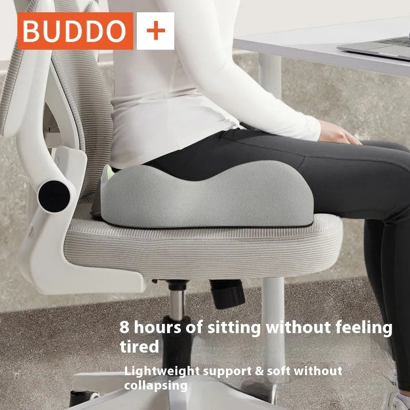A waist rest seat cushion with memory foam filler for office use, shown in a blue and grey colour combination.