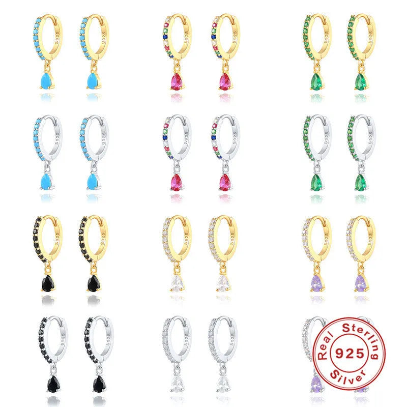 S925 sterling silver water drop earrings with diamond accents in gold or silver plating