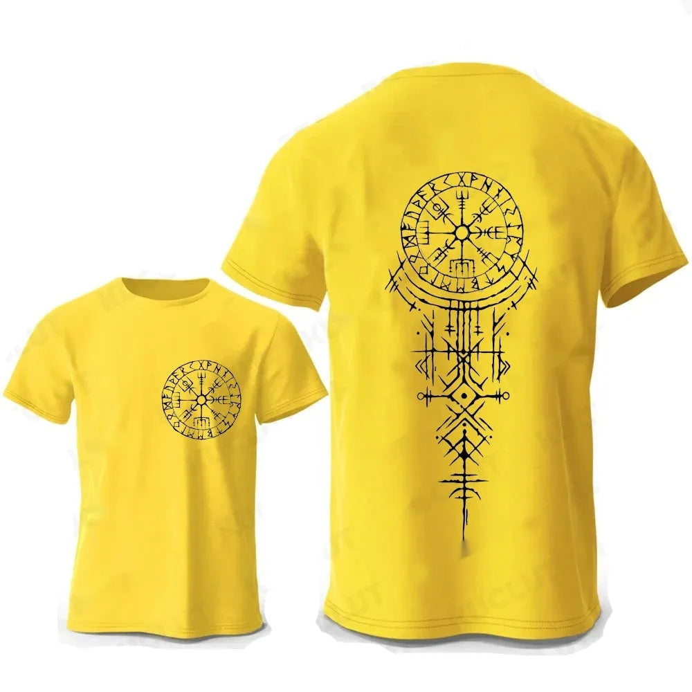 Men's pure cotton t-shirt with Viking Rune Compass heat transfer graphic in various colours