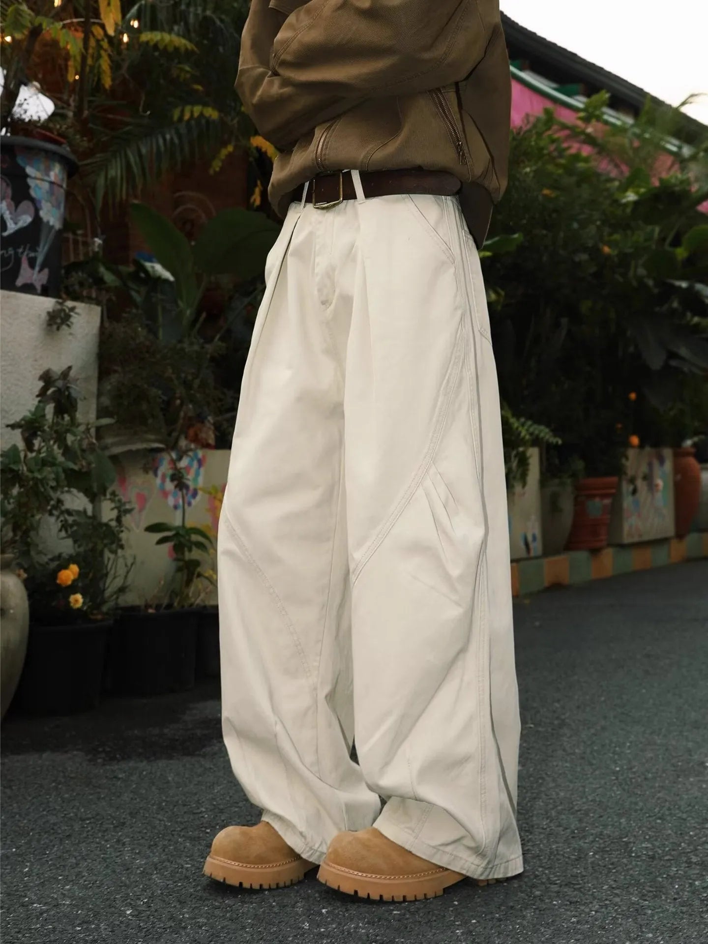 Men's pleated straight trousers in striped cotton-blend fabric with micro-elastic waistband