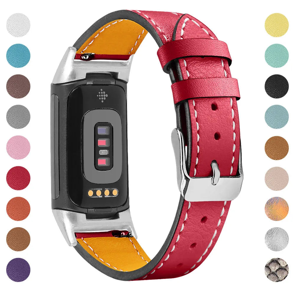 Genuine leather smart watch strap for Fitbit Charge 5 and Charge 6 in various colour options