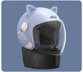 Winter electric bicycle helmet with removable scarf and anti-fog visor in blue colour