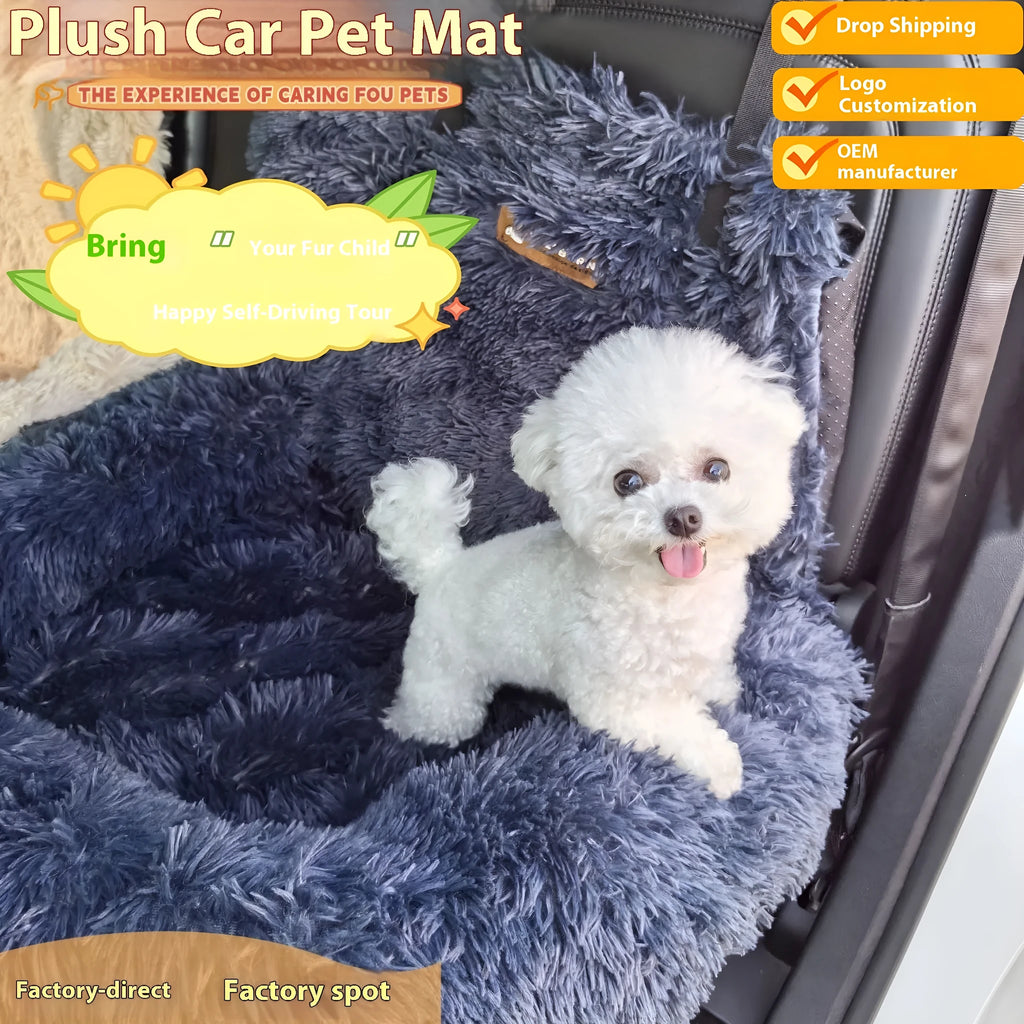 Winter thickened thermal vehicle-mounted pet mat in dark grey or beige colours for car seat protection