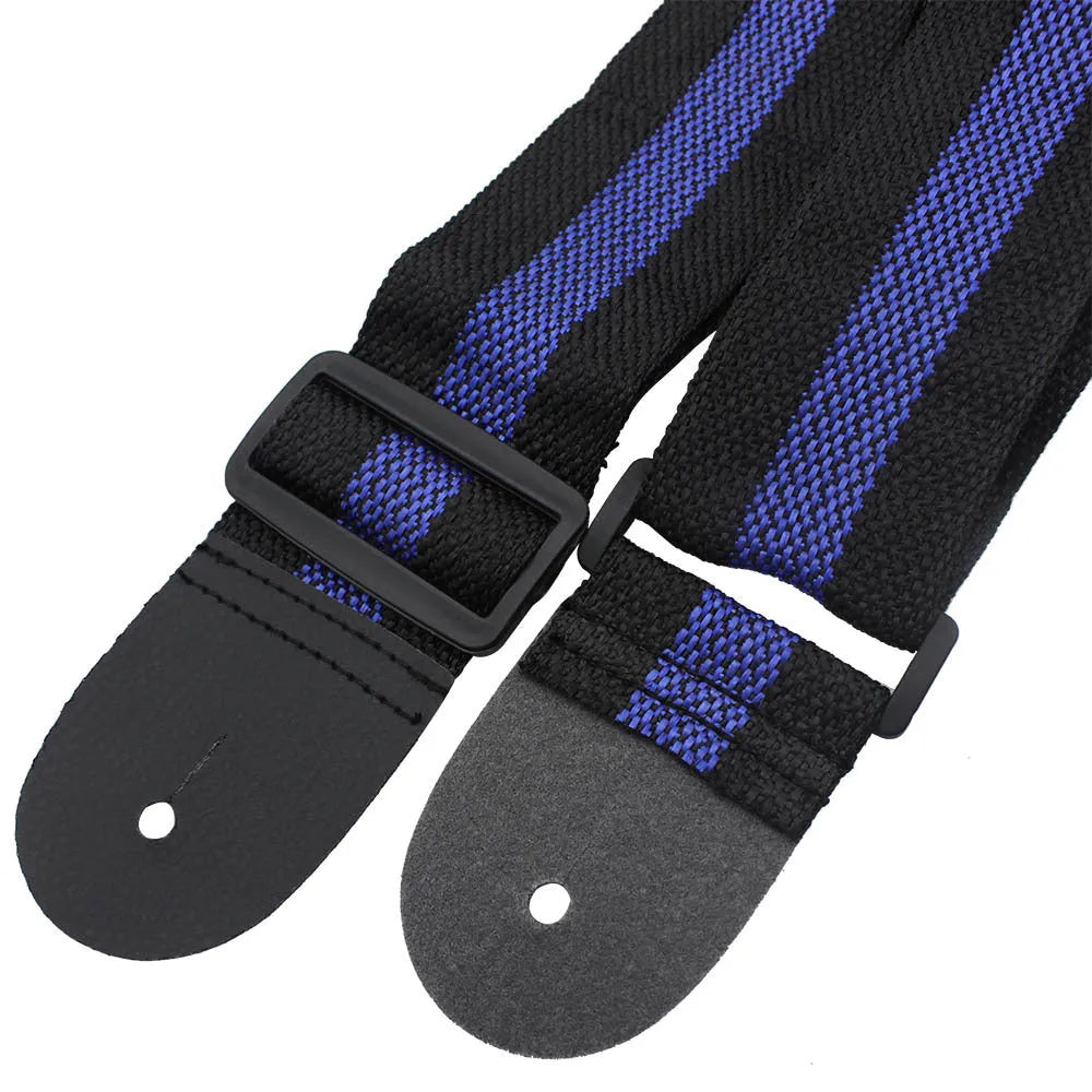 Woven cotton guitar strap with stripe pattern in five colour choices for guitar, bass and ukulele