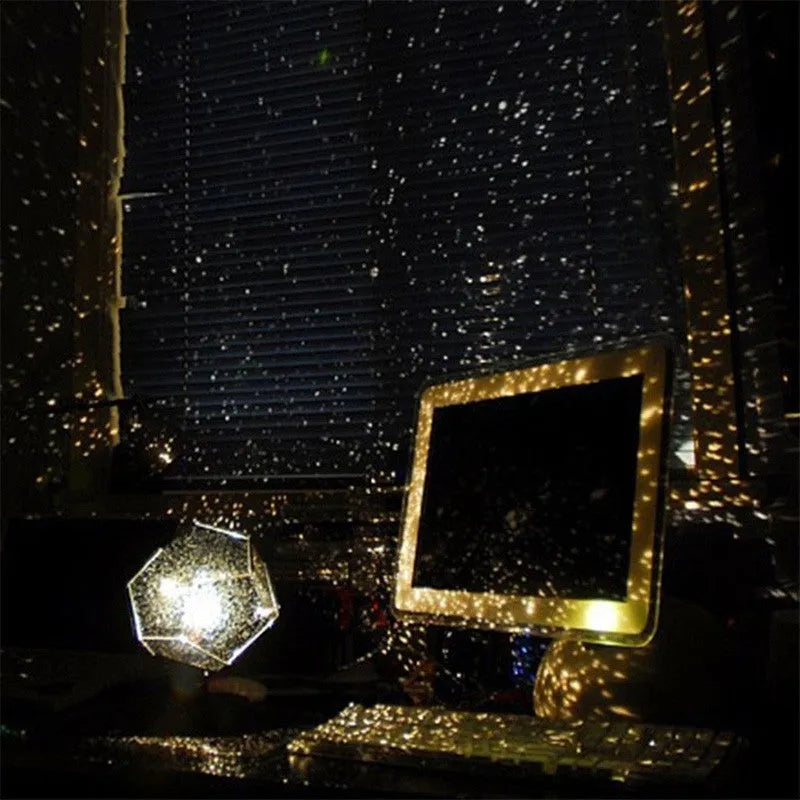 LED starry sky projector displaying constellation patterns on ceiling with remote control