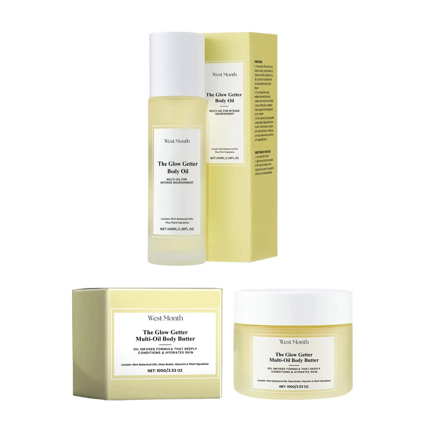Nourishing and firming body care kit with skin massage oil and moisturising cream