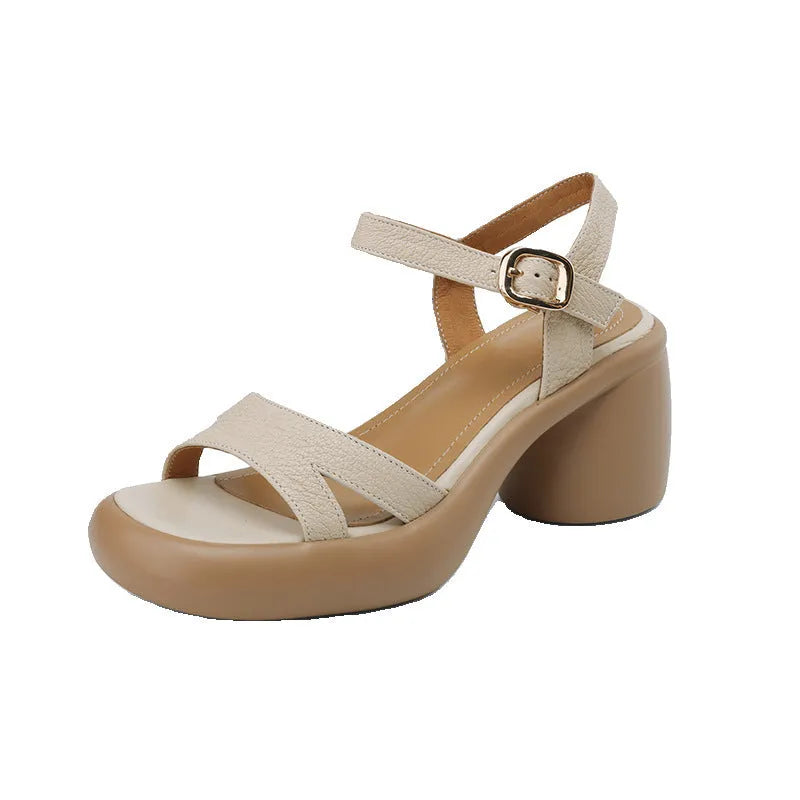 Women's open toe platform outdoor sandals in apricot colour with microfiber upper and rubber sole