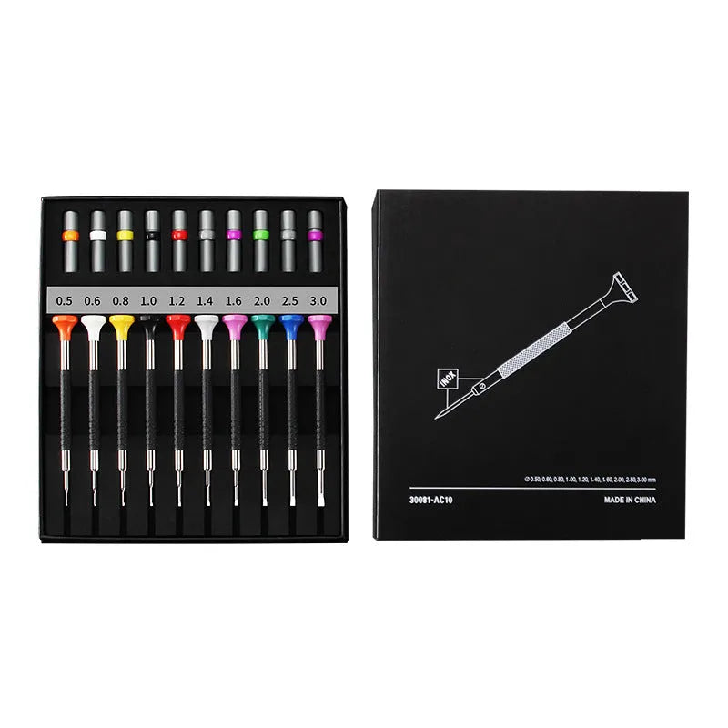 10-piece precision screwdriver set with 20 spare bits for glasses and clock repair tools