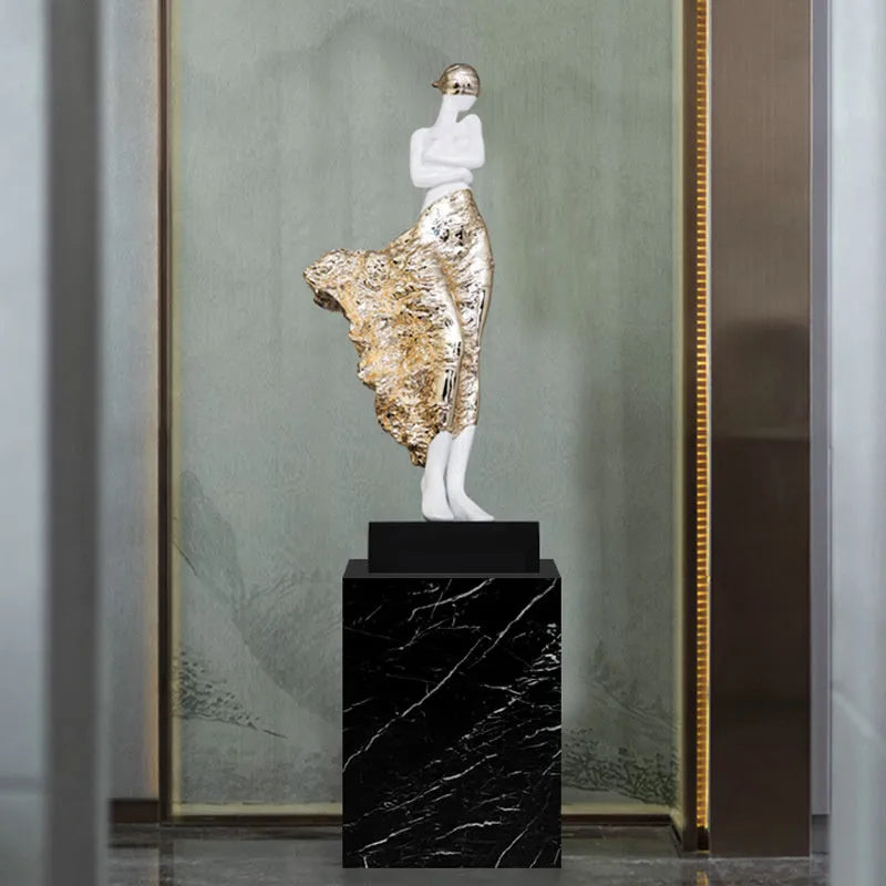Modern sculptured ornament with luxury beauty characters in rose gold or silver finish, 48cm tall