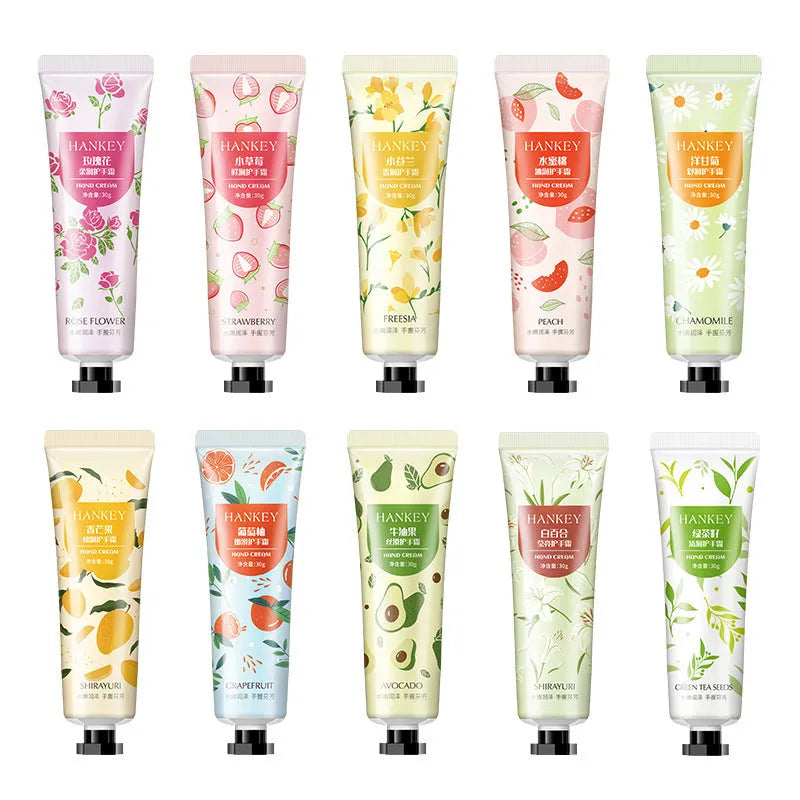 30g tube of fruit scented hand cream for moisturising dry skin.