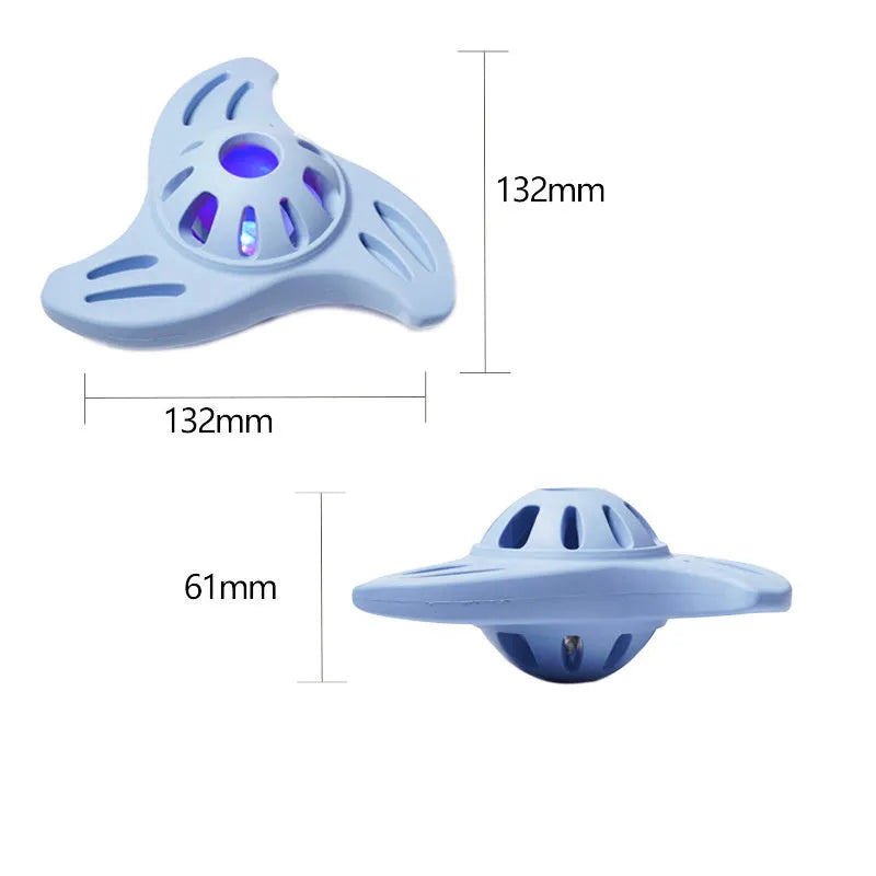 Blue bite-resistant boomerang-shaped dog toy with molar texture on a white background.
