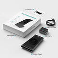 New vertical folding magnetic three-in-one wireless charger in black on a desk charging a smartphone, watch, and earbuds