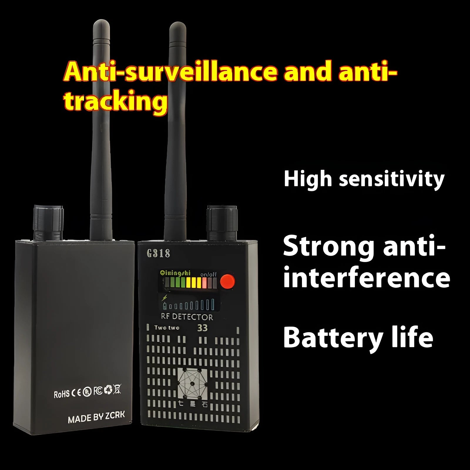 Professional G318 Signal Detector unit for anti-eavesdropping and anti-theft security checks.